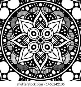 Black and white ethnic mandala for coloring page. Vector illustration