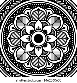 Black and white ethnic mandala for coloring page. Vector illustration