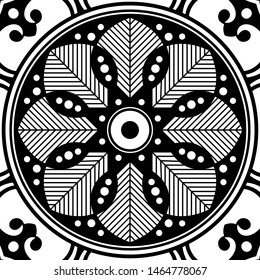 Black and white ethnic mandala for coloring page. Vector illustration