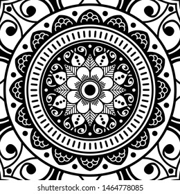 Black and white ethnic mandala for coloring page. Vector illustration