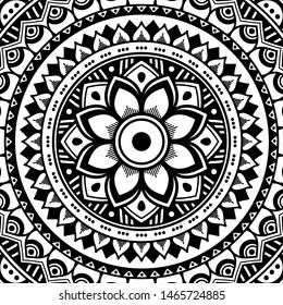 Black and white ethnic mandala for coloring page. Vector illustration