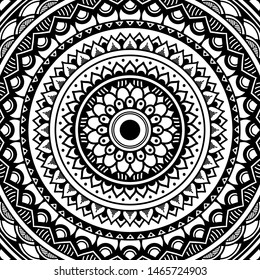 Black and white ethnic mandala for coloring page. Vector illustration