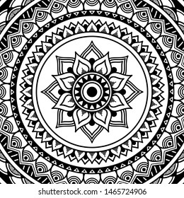 Black and white ethnic mandala for coloring page. Vector illustration