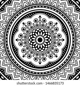 Black and white ethnic mandala for coloring page. Vector illustration