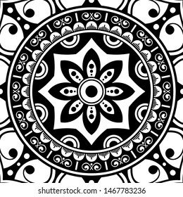 Black and white ethnic mandala for coloring page. Vector illustration