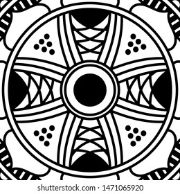 Black and white ethnic mandala for coloring page. Vector illustration