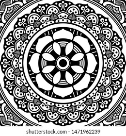 Black and white ethnic mandala for coloring page. Vector illustration