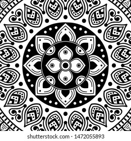 Black and white ethnic mandala for coloring page. Vector illustration