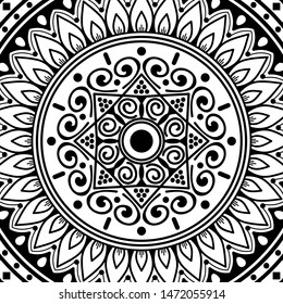 Black and white ethnic mandala for coloring page. Vector illustration