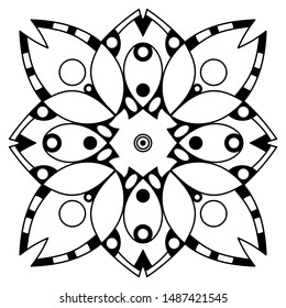 Black and white ethnic mandala for coloring page. Vector illustration