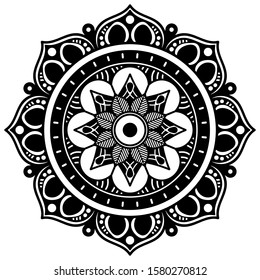 Black and white ethnic mandala for coloring page. Vector illustration