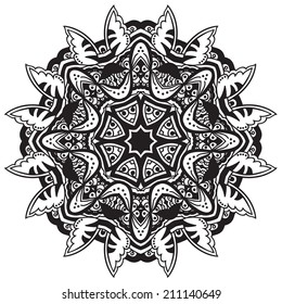 Black and white ethnic mandala isolated. Round pattern. Vector art