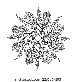 Black and white ethnic mandala pattern. Antistress coloting page.