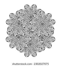 Black and white ethnic mandala pattern. Antistress coloting page.