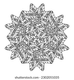 Black and white ethnic mandala pattern. Antistress coloting page.