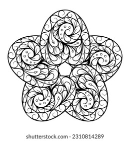 Black and white ethnic mandala pattern. Antistress coloting page.
