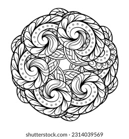 Black and white ethnic mandala pattern. Antistress coloting page.