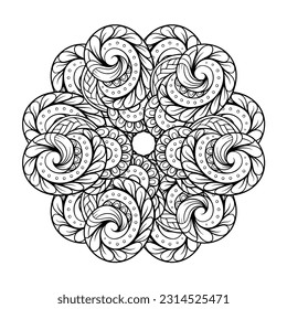 Black and white ethnic mandala pattern. Antistress coloting page.