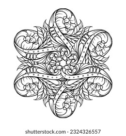 Black and white ethnic mandala pattern. Antistress coloting page.