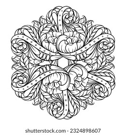Black and white ethnic mandala pattern. Antistress coloting page.