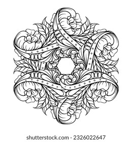 Black and white ethnic mandala pattern. Antistress coloting page.