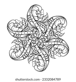 Black and white ethnic mandala pattern. Antistress coloting page.