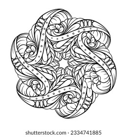 Black and white ethnic mandala pattern. Antistress coloting page.