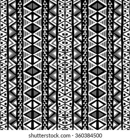Black and white ethnic motifs background in doodle style