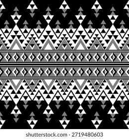 Patrón étnico blanco y negro de Formas triangulares alternas.
