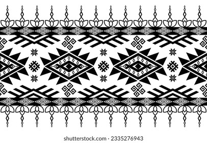 Black and White Ethnic pattern Design.Ethnic pattern Designed with geometric shapes and beautiful colors.Ethnic pattern Designed for clothing,fabric,carpet,background, wallpaper,fashoin.