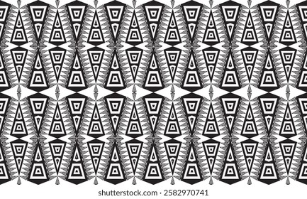 Black and White Ethnic pattern Design.Ethnic pattern Designed with geometric shapes and beautiful colors.Ethnic pattern Designed for clothing,fabric,carpet,background, wallpaper,fashoin.