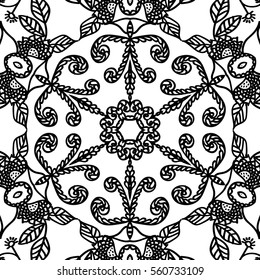 Black and white ethnic pattern. Tribal zen tangle. Adult coloring book. Mandala ornament