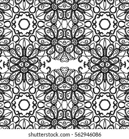 Black and white ethnic pattern. Tribal zen tangle. Adult coloring book. Mandala ornament