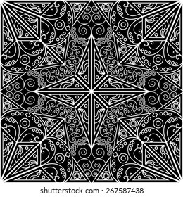 Black and white ethnic patterned background. Arabesque ornament