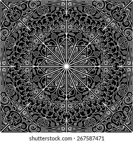 Black and white ethnic patterned background. Arabesque ornament