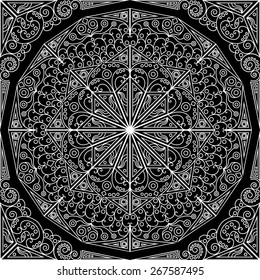 Black and white ethnic patterned background. Arabesque ornament