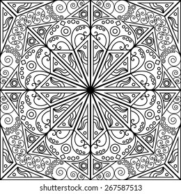 Black and white ethnic patterned background. Arabesque ornament