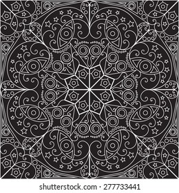 Black and white ethnic patterned background. Arabesque ornament