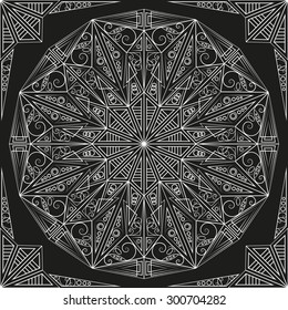 Black and white ethnic patterned background. Arabesque ornament