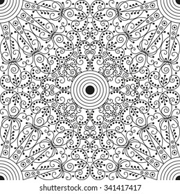 Black and white ethnic patterned background. Arabesque ornament