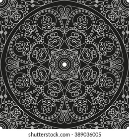 Black and white ethnic patterned background. Arabesque ornament