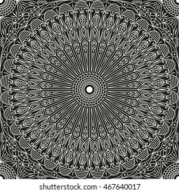 Black and white ethnic patterned background. Arabesque ornament