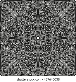 Black and white ethnic patterned background. Arabesque ornament