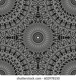 Black and white ethnic patterned background. Arabesque ornament