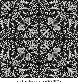 Black and white ethnic patterned background. Arabesque ornament