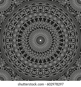 Black and white ethnic patterned background. Arabesque ornament
