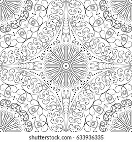 Black and white ethnic patterned background. Arabesque ornament