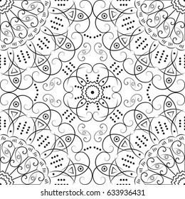 Black and white ethnic patterned background. Arabesque ornament