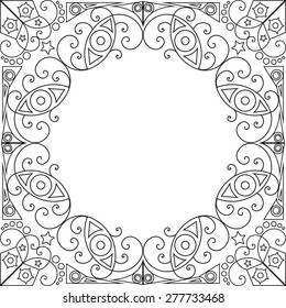 Black and white ethnic patterned frame. Arabesque background