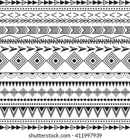 Black and white ethnic patterns. Background in the boho style, geometric seamless patterns.Seamless tribal texture. Vector illustration.
